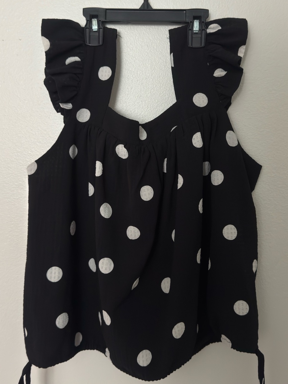 Polka Dot Ruffle Strap Camisole in Black